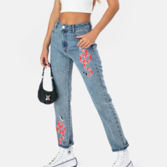 Stylish Blue Jeans with Red Accents - Picture 1 of 10